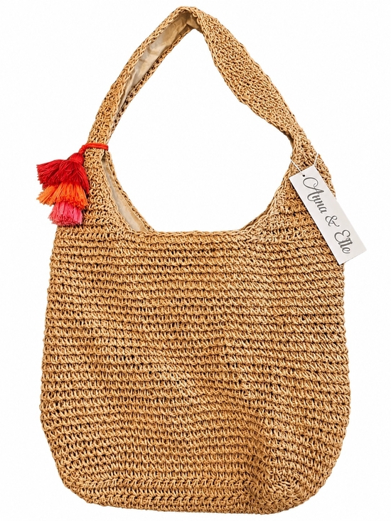 Anna & Elle Handbags - Anna & Elle Straw Crochet Shoulder Bag Tan Raffia Tassel NWT